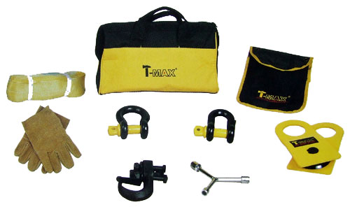 T-max Accessory Kit (8 Pieces)
• 8t Snatch Strap 9 metre x 60 mm
• 4t Winch Strap 10 metre x 50 mm
• 8t Tree Trunk Protector 3 metre x 75 mm
• 8t Snatch Block
• 4.75t Bow Shackle
• 4.75t D Shackle
• Pair of Gloves
• Heavy Duty Recovery Bag
ATMKIT02 Box Packed 
P/N : 7329100.8

