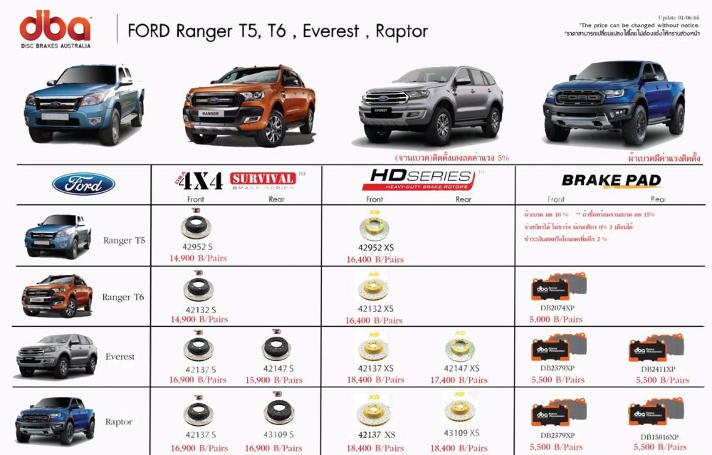 จานเบรค DBA รถ Ford Ranger T5, T6, Everest, Raptor
