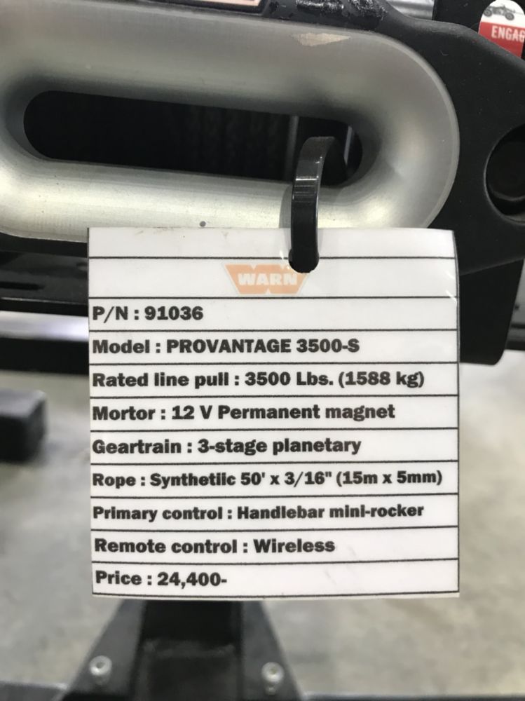 - WARN Pro Vantage 3500-S (PN-91036) 12V ราคา 24,400 บาท (แรงดึง 3,500 lbs.)
