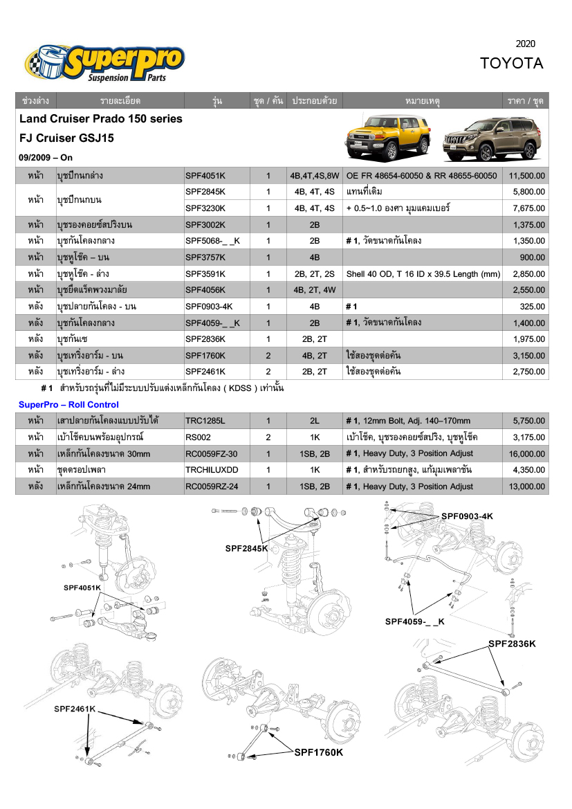 Update ราคาบุช SuperPro รถ Toyota Prado Other VW 2020

