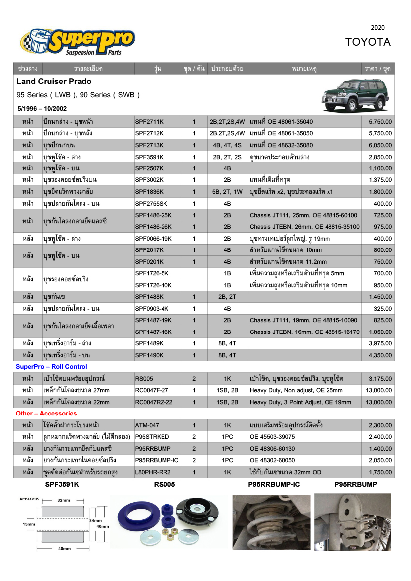 Update ราคาบุช SuperPro รถ Toyota Prado Other VW 2020
