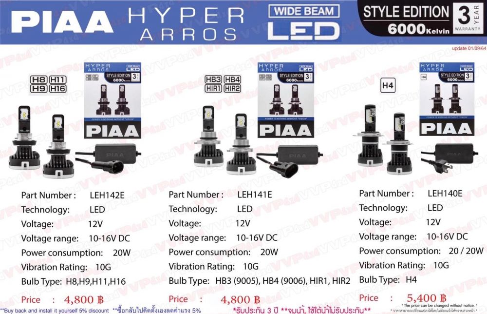 PIAA Hyper Arros LED
Style Edition 6000 Kelvin
อยากเปลี่ยนไฟหน้าใหม่ แนะนำ รุ่นนี้เลย
