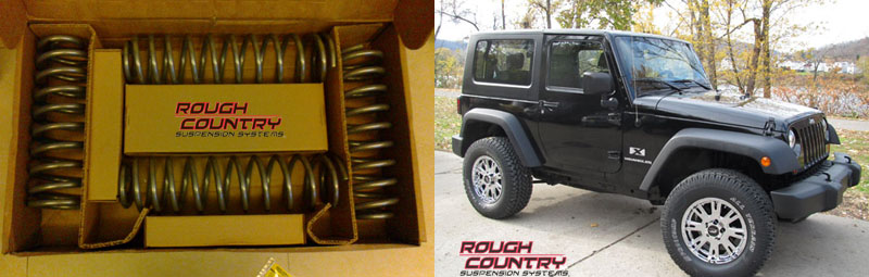 2007 - 2013 Jeep JK Wrangler 2.5&quot; Suspension 
Front: 2.5&quot; lifted coil springs. 
Rear: 2.5&quot; lifted coil springs. 
สปริงสำหรับยก 2.5 นิ้ว Jeep JK Wrangler มีทั้งรุ่น 3 ประตู และ 4 ประตู 
ใส่แล้วสามารถ ใส่ยางถึงขนาด 33 นิ้ว 
• Download Instructions: http://www.roughcountry.com/install/PERF1678.pdf 
 
