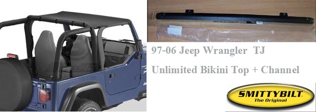 97-06 Jeep Wrangler & Unlimited Bikini Top + WINDSHIELD CHANNEL 
ผ้าใบหลังคา บิกินี พร้อมชุดขอบรางยึดหลังคา (ไม่มีเจาะตัวรถ)

