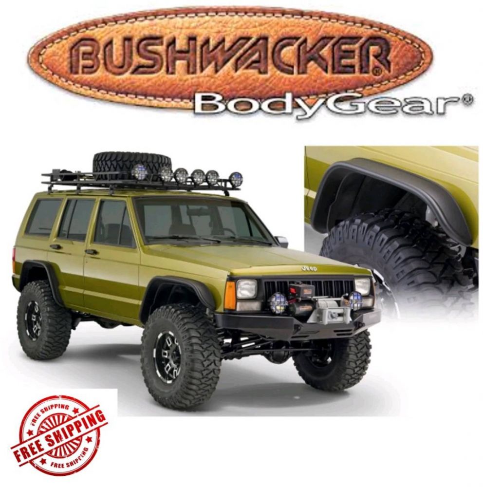 โป่งล้อ Bushwacker Black Flat Style Fender Flare Set Fits 1984-2001 Jeep Cherokee XJ 
