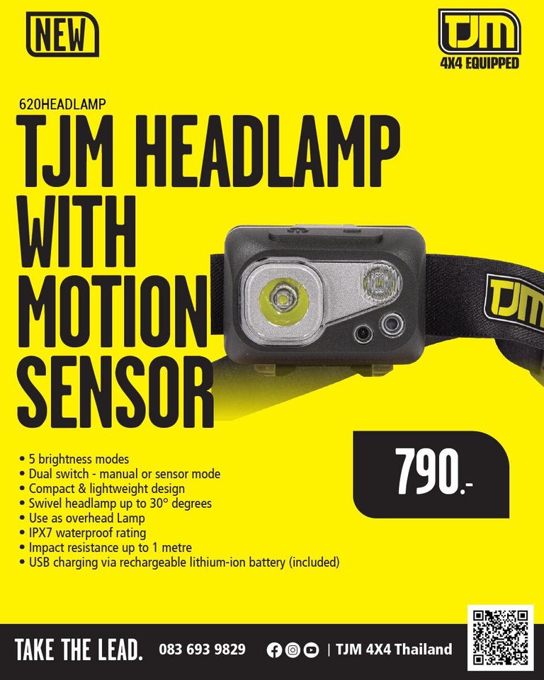 New Product TJM Headlamp with motion sensorไม่ว่าจะสายแคมป์ หรือสายช่าง #TJM_Headlamp  ก็ตอบโจยท์ มีติดรถไว้ รับรองได้ใช้งานแน่นอน 
