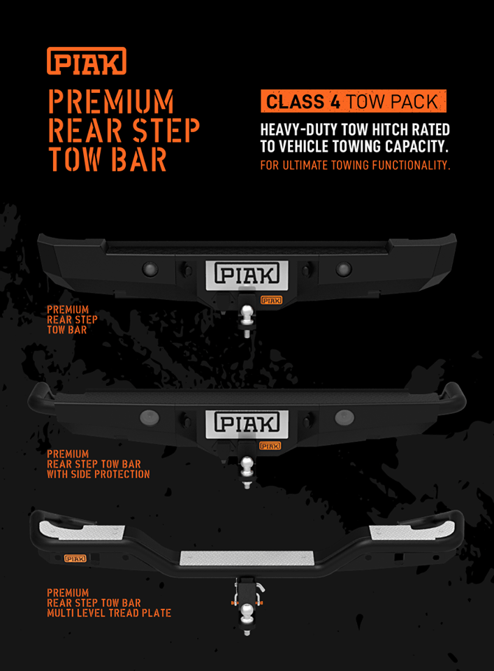 กันชนท้าย Premium Rear Step Tow Bar ทั้ง 3 โมเดล มีชุดขอลากจูงระดับ 4 (Class 4) รับแรงดึงสูงสุดถึง 3.5 ตัน หรือ ตามกำลังการรับแรงดึงได้ของรถ
