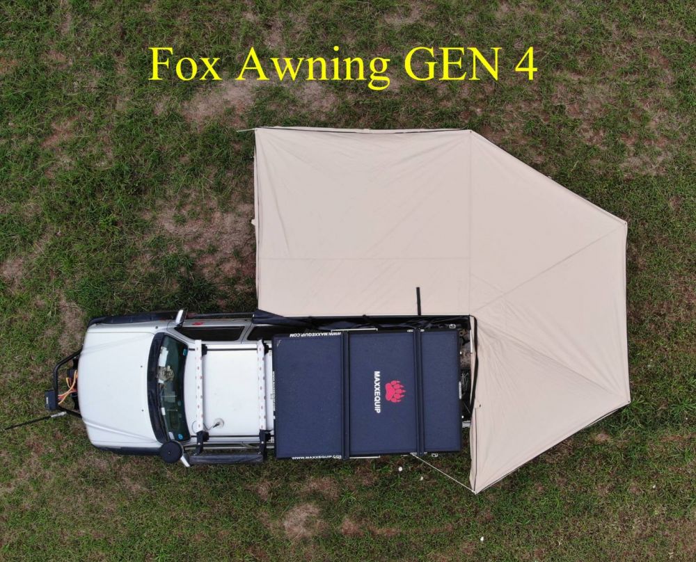 Fox Awning (Gen 4) กางออกมาได้ 270 องศา (ยังต้องตั้งเสา)

