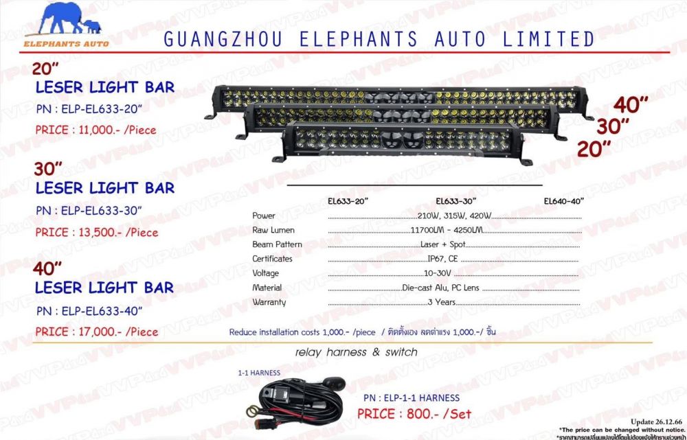 ไฟบาร์ Guangzhou Elephants auto
